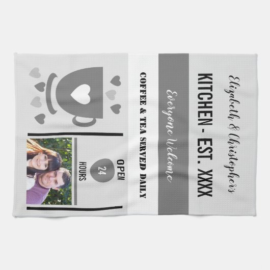 Keukendatum koffiefoto grijs theedoek (Horizontaal)