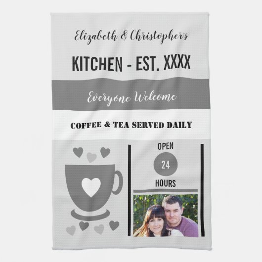 Keukendatum koffiefoto grijs theedoek (Verticaal)