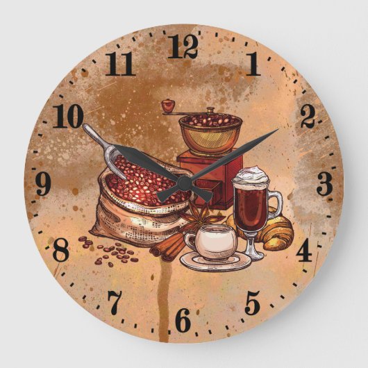 keukendecor schattige koffie grote klok (Voorkant)