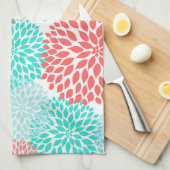 Keukendecor voor koraal Blauwgroen Seafoam dahlias Theedoek (Quarter Fold)