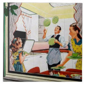 Keukendecor voor Retro-gezin Tegeltje (Voorkant)