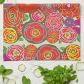 Keukendoek met rode bloemen theedoek (Gevouwen)