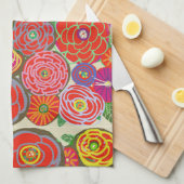 Keukendoek met rode bloemen theedoek (Quarter Fold)