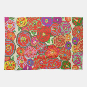 Keukendoek met rode bloemen theedoek