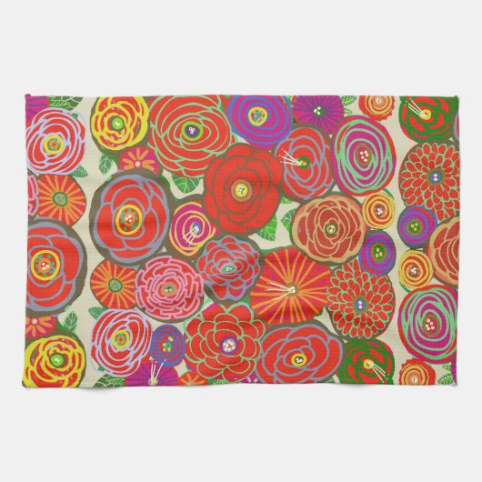 Keukendoek met rode bloemen theedoek (Horizontaal)