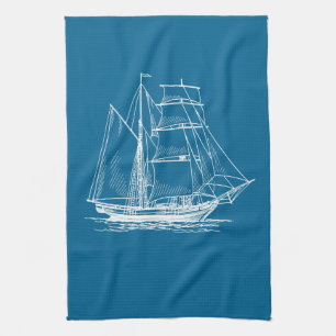 Keukendoek Schip voor de blauwe zeilboot Theedoek