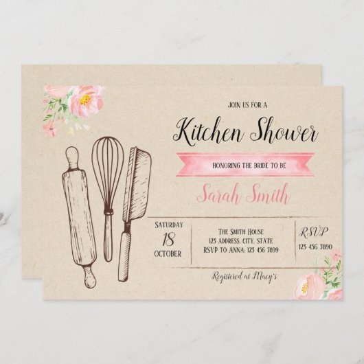 Keukendouche-uitnodiging Kaart (Voorkant / Achterkant)