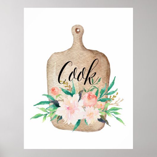Keukendruk - Cook - Waterverf floral Poster (Voorkant)
