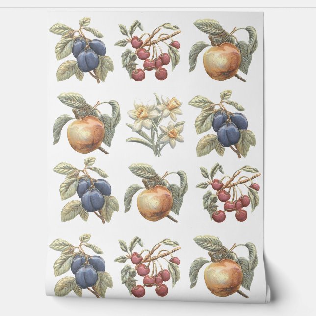 Keukenfruit, bloempatroon behang (Afrollen)