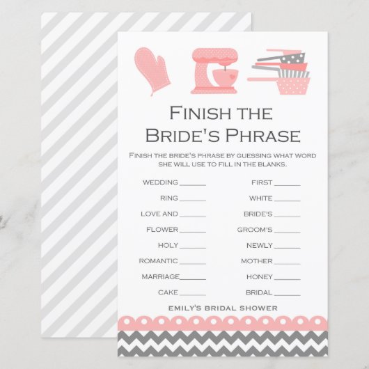 Keukengame Vrijgezellenfeest, AFGEDRUKT (Voorkant / Achterkant)