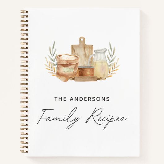 Keukengebruiksvoorwerpen Eten Waterverf Receptenbo Notitieboek (Voorkant)