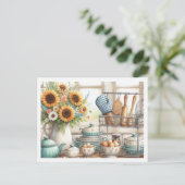 Keukengerechten Bakkersrek Blauwe theepot Briefkaart (Staand voorkant)