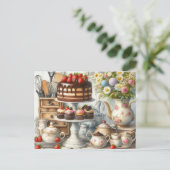  Keukengerechten Taart en Theepot Briefkaart (Staand voorkant)