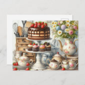  Keukengerechten Taart en Theepot Briefkaart (Voorkant / Achterkant)