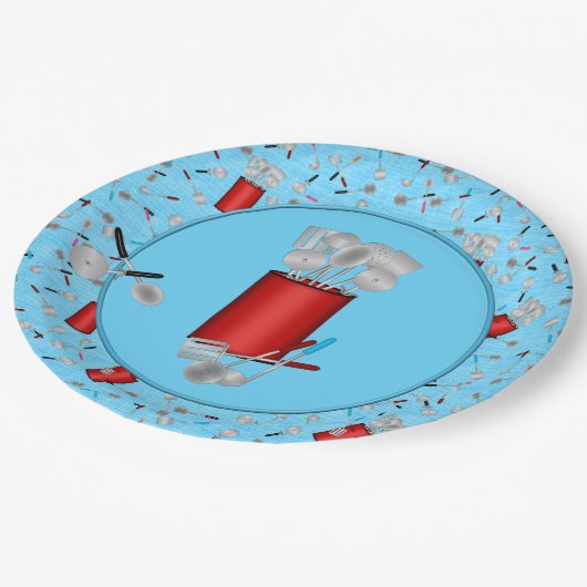 Keukengereedschap, Borden met blauw papier Papieren Bordje (Gekanteld)