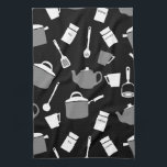 Keukengereedschap & met de klok mee | Zwart wit en Theedoek<br><div class="desc">De moderne keukenstad is voorzien van een leuk en grillig keukengereedschap in een modern zwart-wit kleurenpalet met grijze accenten. Een stijlvolle leuke en griezelige toevoeging aan je keukenhanddoek collectie, een doordacht modern thuiscadeau voor de kok in je leven, of een stijlvol keukencadeau voor elke gelegenheid. Ontworpen als sjabloon, kunt u...</div>