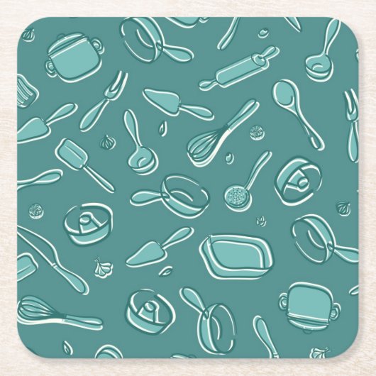 Keukengereedschap Patroon Kartonnen Onderzetters (Voorkant)