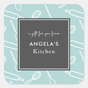 Keukengereedschap Patroon Keuken Bakken Gift Groen Vierkante Sticker