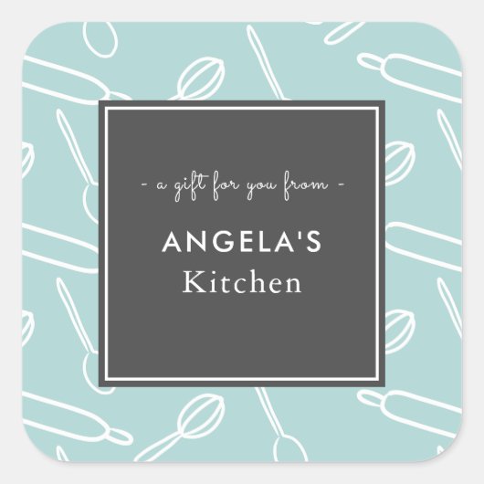 Keukengereedschap Patroon Keuken Bakken Gift Groen Vierkante Sticker (Voorkant)
