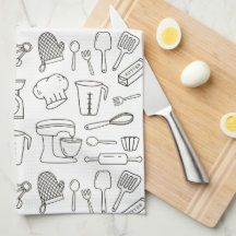 Keukengereedschappen Zwart en Wit Doodle Pattern