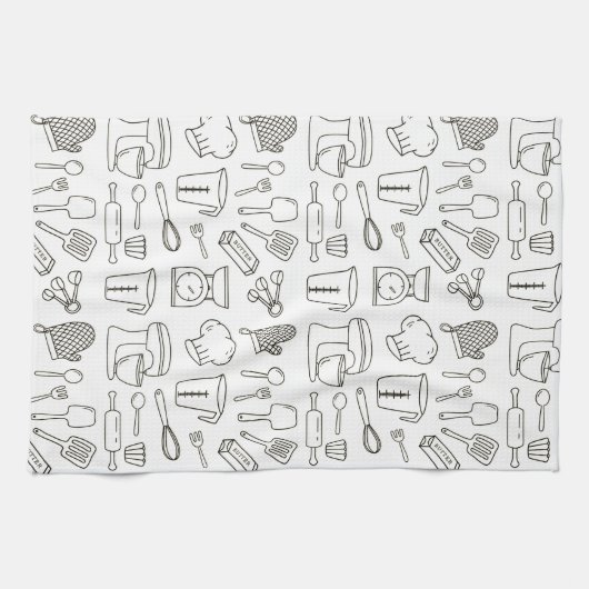 Keukengereedschappen Zwart en Wit Doodle Pattern Theedoek (Horizontaal)