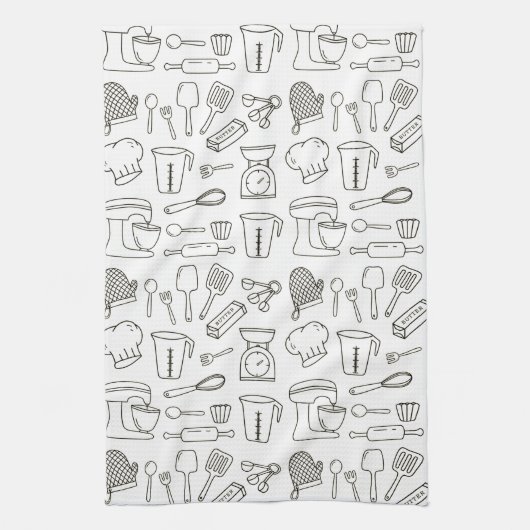 Keukengereedschappen Zwart en Wit Doodle Pattern Theedoek (Verticaal)