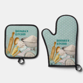 Keukengerei Bakbenodigdheden Blauwe Stippen Ovenwant & Pannenlap Set