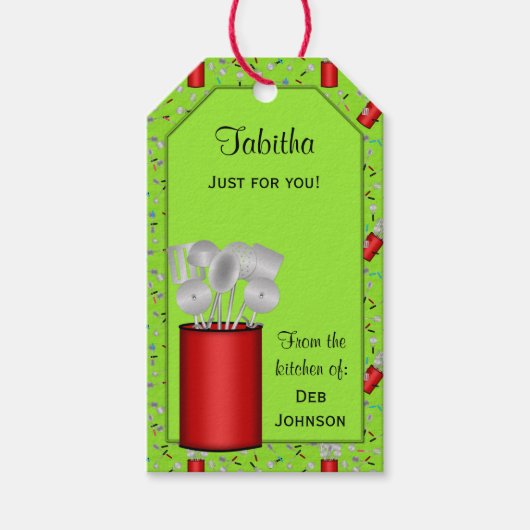 Keukengerei, groen-HANG LABEL/SJABLOON van het LAB Cadeaulabel (Voorkant)