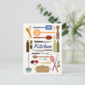 Keukengerei Illustratie + Type Design Kleur Briefkaart (Staand voorkant)