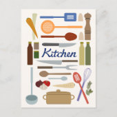 Keukengerei Illustratie + Type Design Kleur Briefkaart (Voorkant)