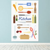 Keukengerei Illustratie + Type Design Kleur Canvas Afdruk (Insitu (Houten vloer))