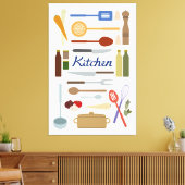 Keukengerei Illustratie + Type Design Kleur Canvas Afdruk (Insitu (Woonkamer))