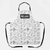 Keukengerei lijn doodle patroon gepersonaliseerd schort (Voorkant)