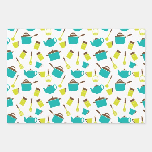 Keukengerei, met de klok mee, messenmakerswerk, ke inpakpapier vel (Voorkant)