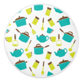 Keukengerei, met de klok mee, messenmakerswerk, ke keramische knop (Voorkant)