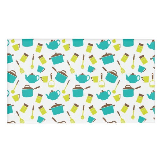 Keukengerei, met de klok mee, messenmakerswerk, ke naambadge (Voorkant)