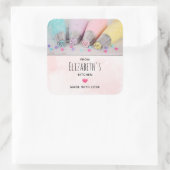 Keukengerei met verkleurde pennen vierkante sticker (Tas)