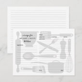 Keukengerei receptenkaarten, neutraal grijs briefkaart (Voorkant / Achterkant)