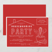 Keukengerei Vet Rood Huisverwarming Uitnodiging (Voorkant / Achterkant)
