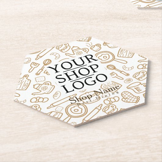 Keukengerei Wit Bruin Logo Kartonnen Onderzetters (Schuin)