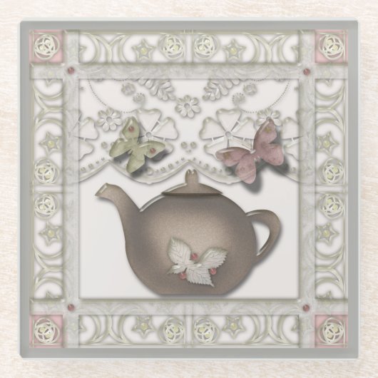 Keukenglazen theepot-beige kleuren glazen onderzetter (Voorkant)