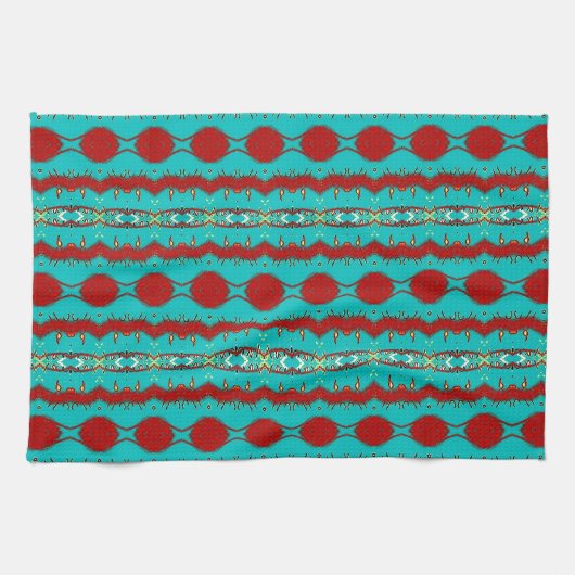 Keukenhanddoek 16 x 24 inch met Blauwgroen en rood (Horizontaal)
