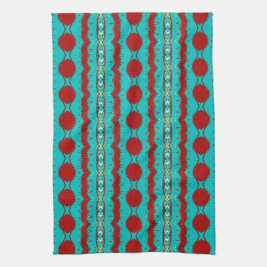 Keukenhanddoek 16 x 24 inch met Blauwgroen en rood (Verticaal)