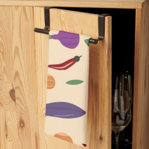 Keukenhanddoek – Aubergine, Chili, Erwten & Uien P