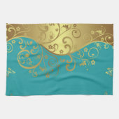 Keukenhanddoek-Blauwgroen & goudziren Theedoek (Horizontaal)