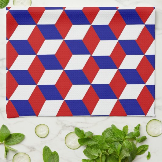 Keukenhanddoek - Blokverlichting, rood wit en blau (Gevouwen)