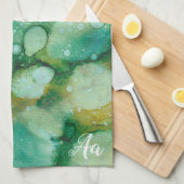 Keukenhanddoek "Colorburst Green-Golds Inkblot" (Quarter Fold)