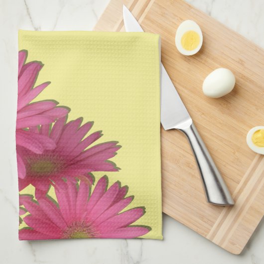 Keukenhanddoek - Donkerroze Gerbera Daisies (Quarter Fold)