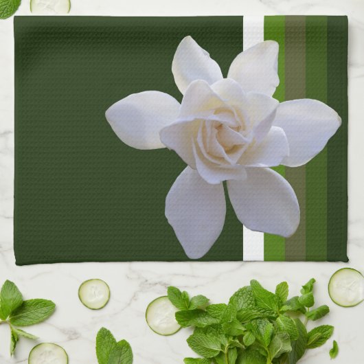 Keukenhanddoek - Gardenia op Stripes (Gevouwen)