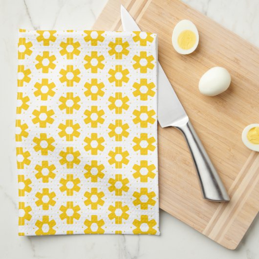 Keukenhanddoek - Gele bloemen (Quarter Fold)
